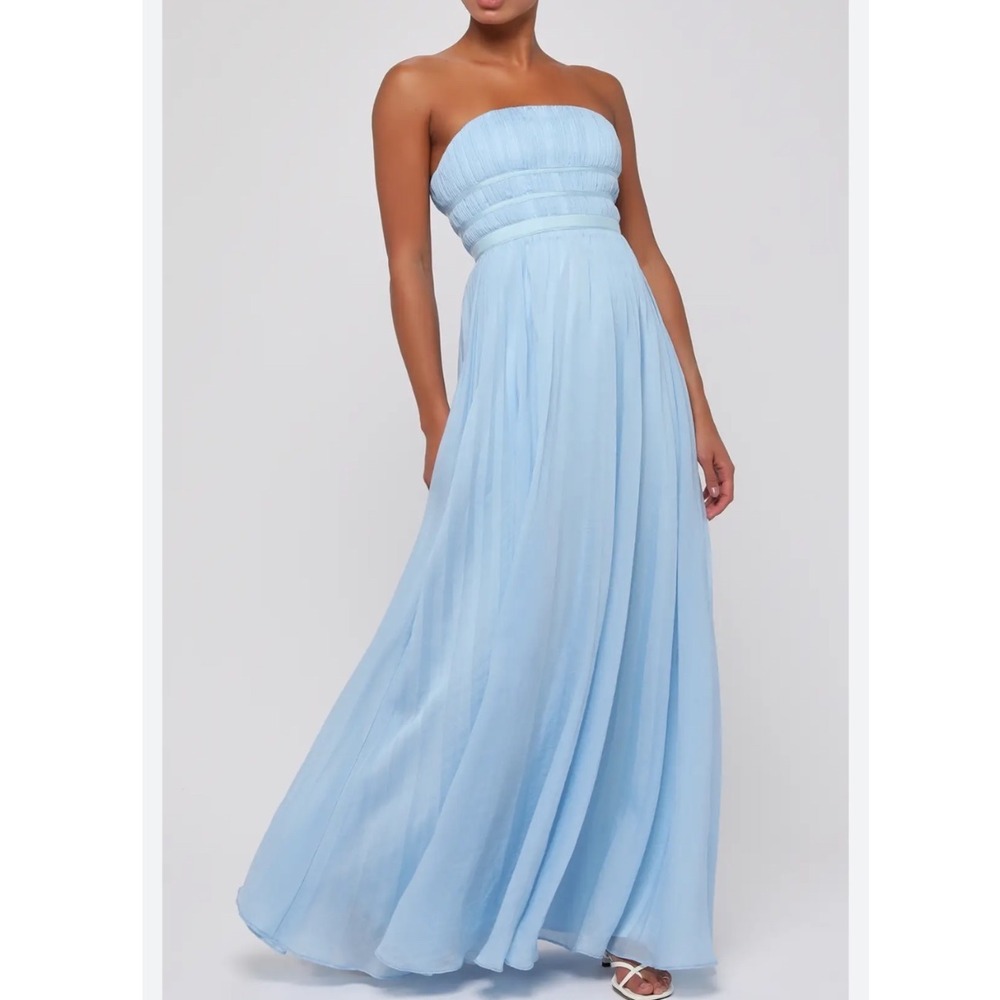 Lulus Calais‎ Strapless Pleated Light Blue Maxi Dress New!